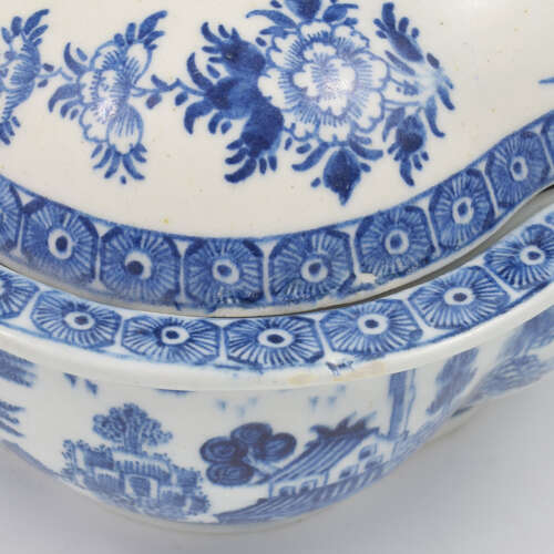 Superb Derby Porcelain Blue & White Quatrefoil Sauce Tureen & Cover c.1768