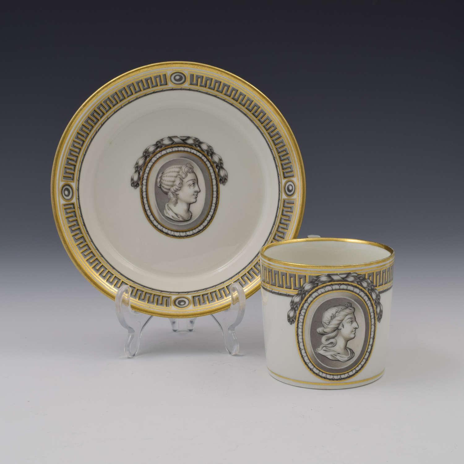 Vienna Porcelain Gilt & En Grisaille Coffee Can & Saucer c.1780