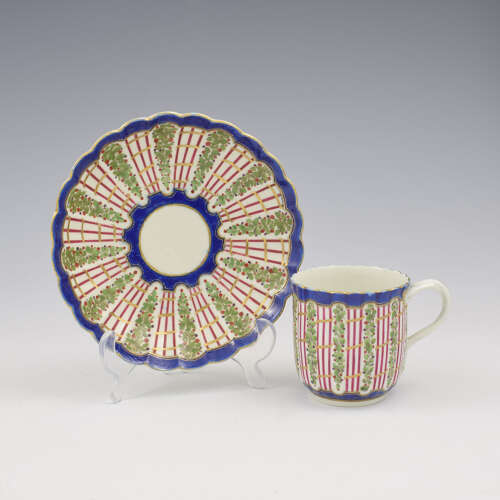 Dr Wall / First Period Worcester Porcelain Hop Trellis Pattern Coffee Cup & Saucer c.1775