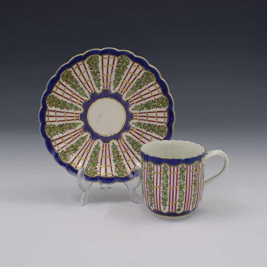First Period Worcester Porcelain Hop Trellis Coffee Cup & Saucer
