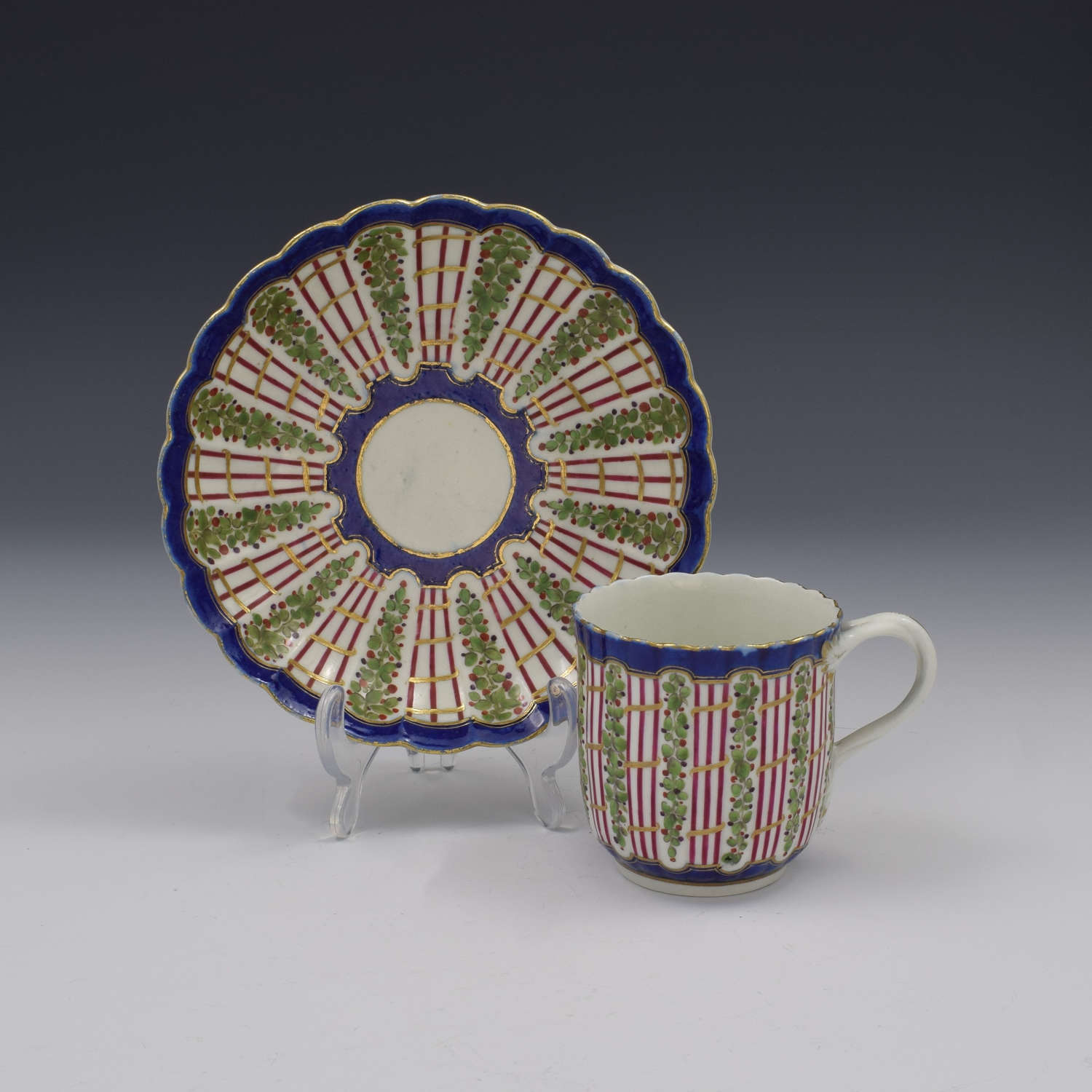 First Period Worcester Porcelain Hop Trellis Coffee Cup & Saucer