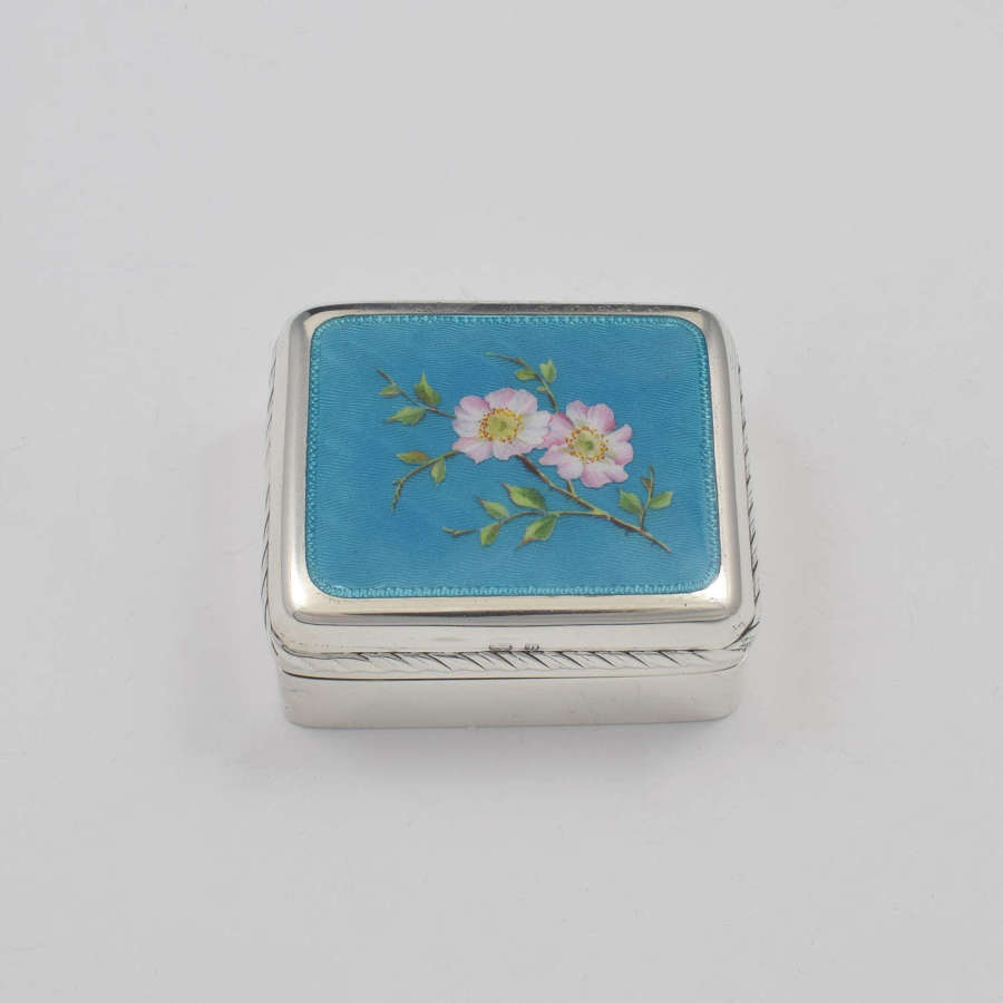 Edwardian English Silver & Guilloche Enamel Floral Trinket Box