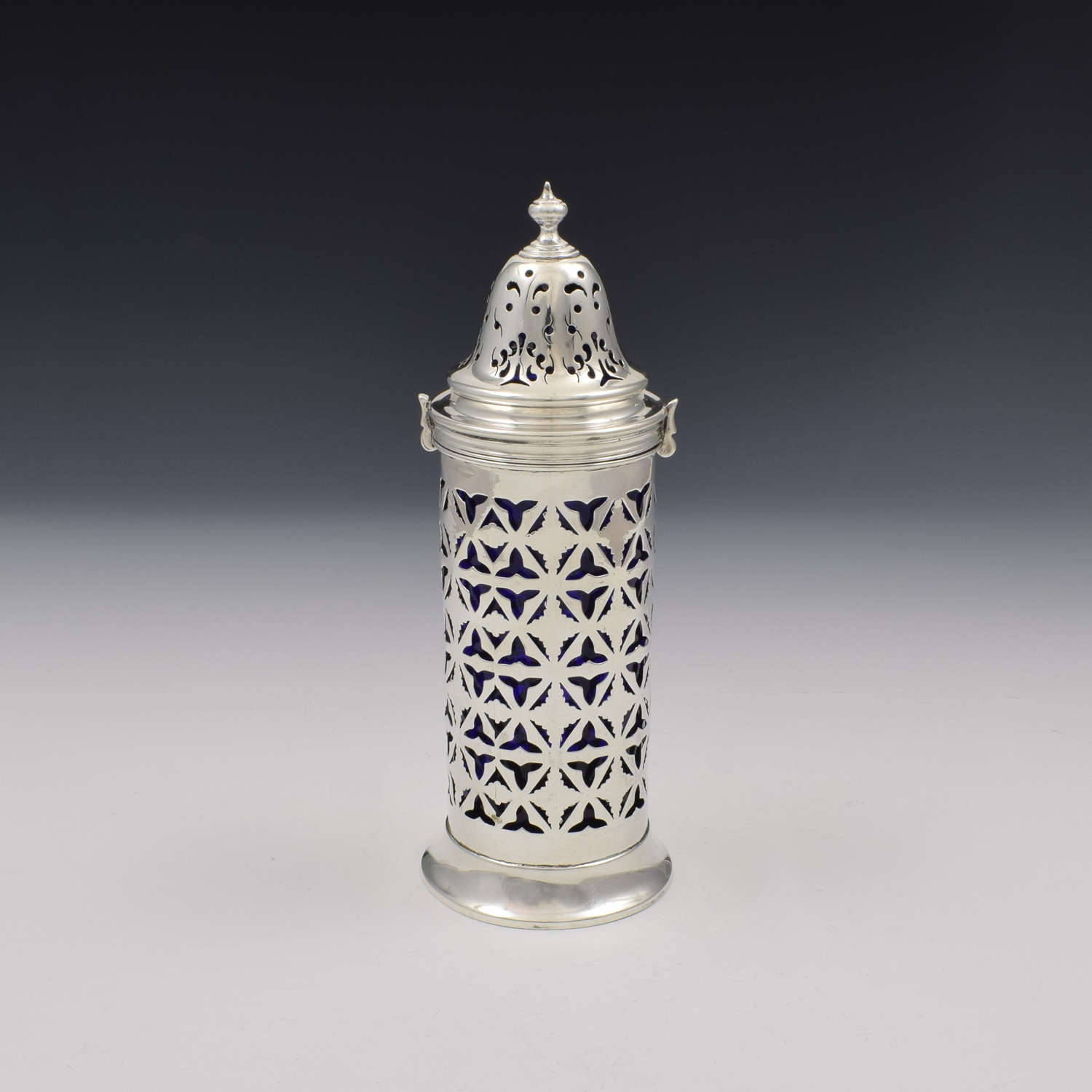 Edwardian Pierced Silver & Glass Lighthouse Sugar Caster