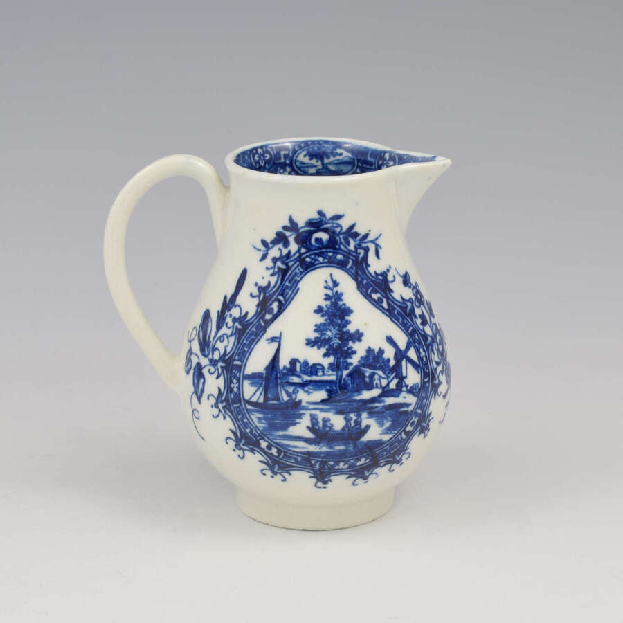 Dr Wall / First Period Worcester Porcelain Cream / Milk Jug Landscape Pattern Rare Variant