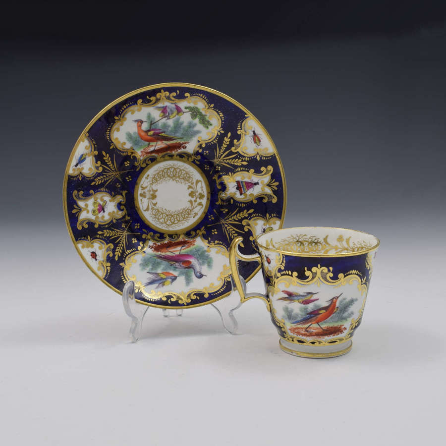 Coalport Porcelain Fancy Birds Coffee Cup & Saucer (A/F) c.1810