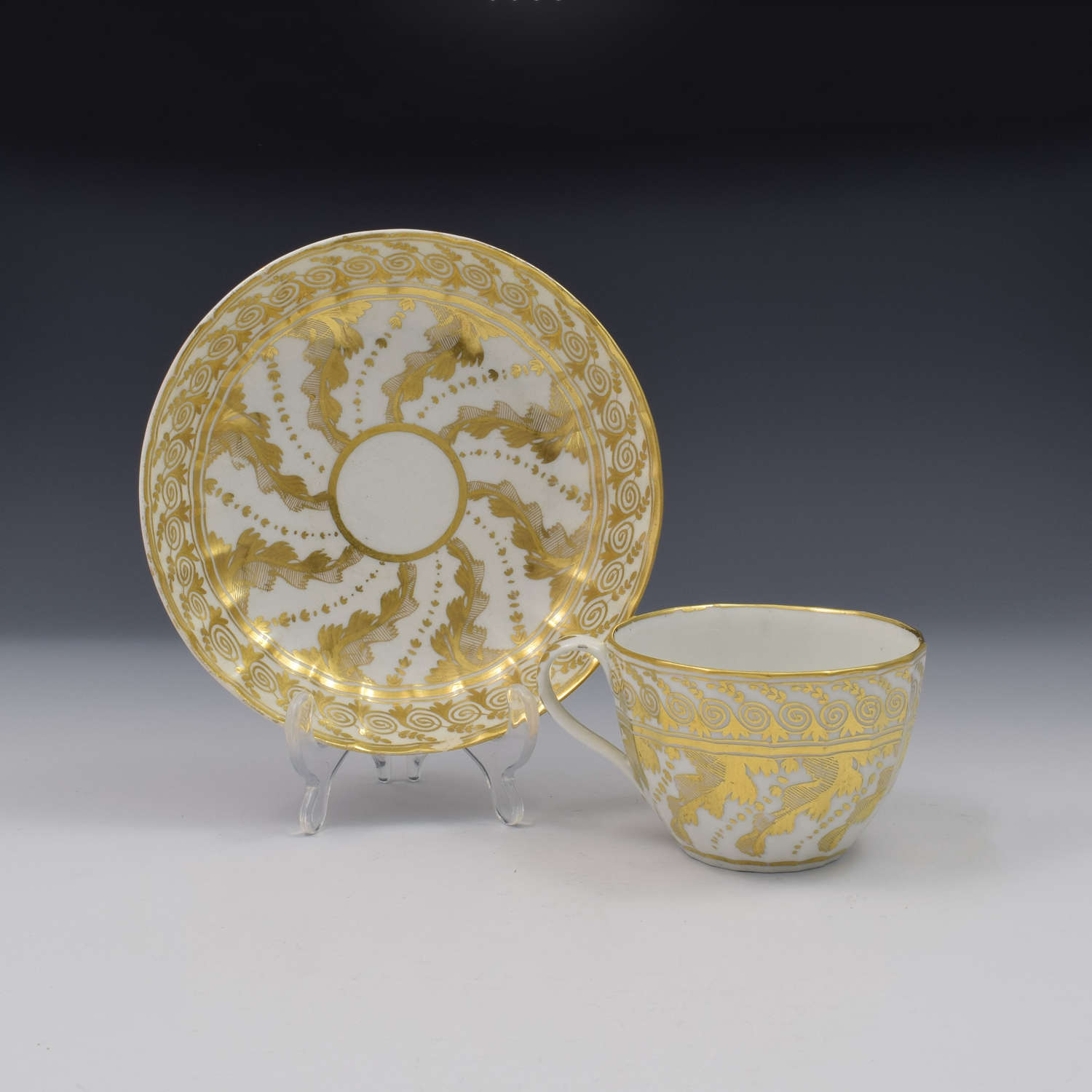 Georgian Coalport Porcelain Faceted Tea Cup & Saucer c.1810