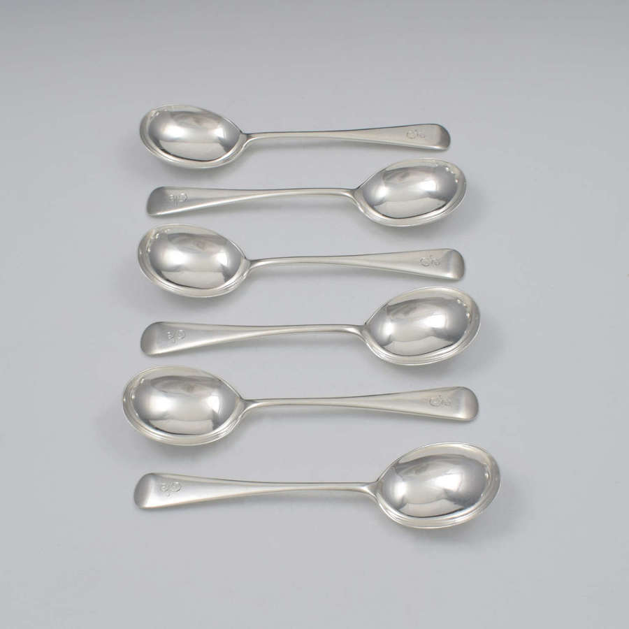 Set Of Six Art Deco Silver Soup Spoons