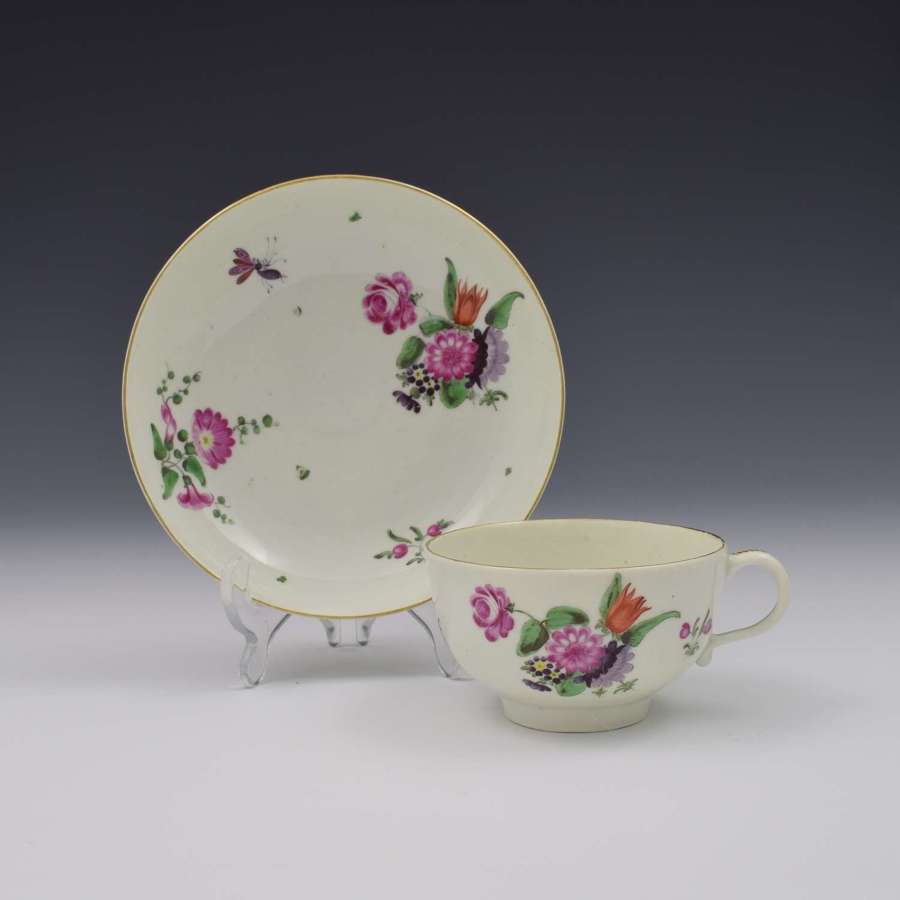 First Period Worcester Porcelain Floral Tea Cup & Saucer c.1770