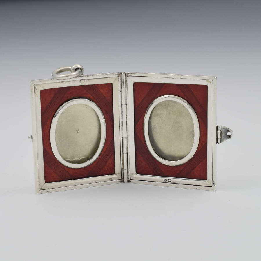 Fine Victorian Silver & Enamel Travelling / Pocket Double Photo Frame