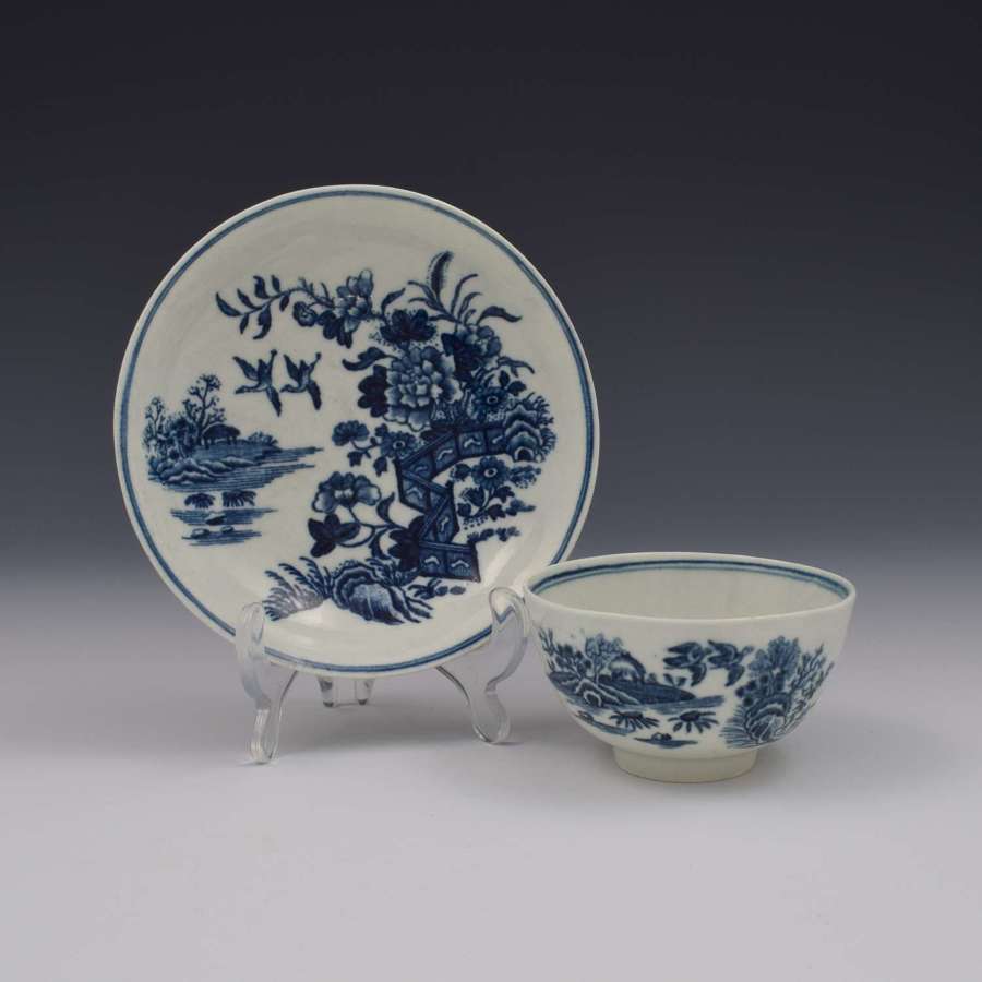 First Period Worcester Porcelain Fence Tea Bowl & Saucer c.1770