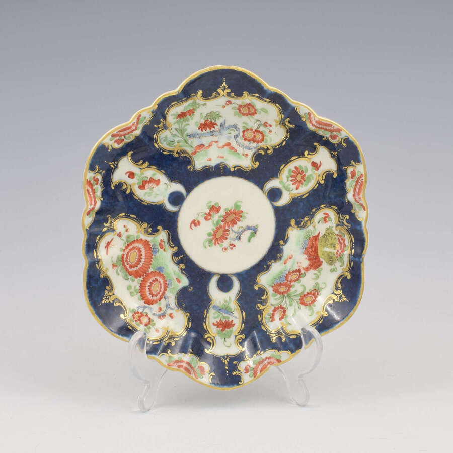 Dr Wall / First Period Worcester Porcelain Blue Scale Wheatsheaf Patt. Teapot Stand c.1770