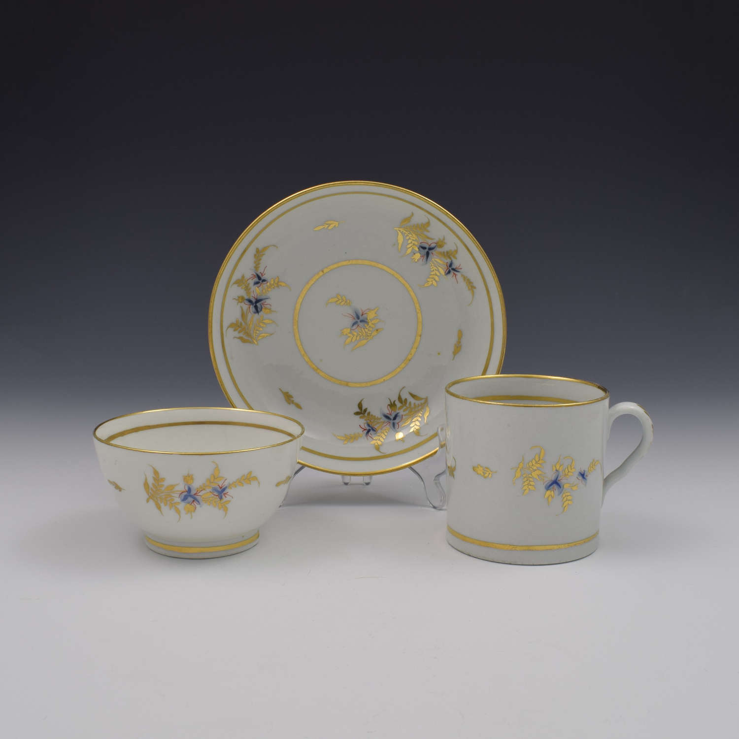 Georgian Coalport Porcelain Tea Bowl, Coffee Can & Saucer Trio c.1805