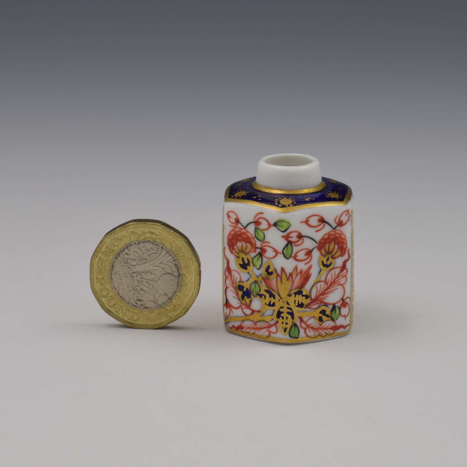 Edwardian Royal Crown Derby Miniature Tea Canister Witches Imari 6299