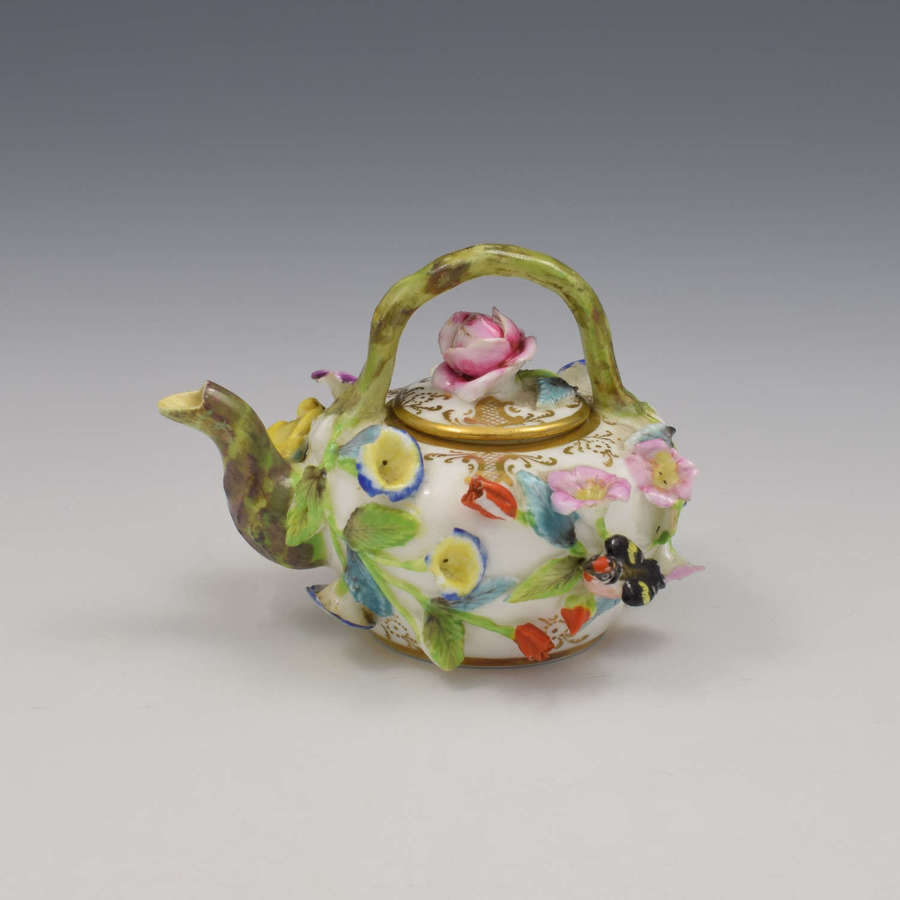 Rare Spode Porcelain Miniature Toy Flower Encrusted Tea Kettle c.1825