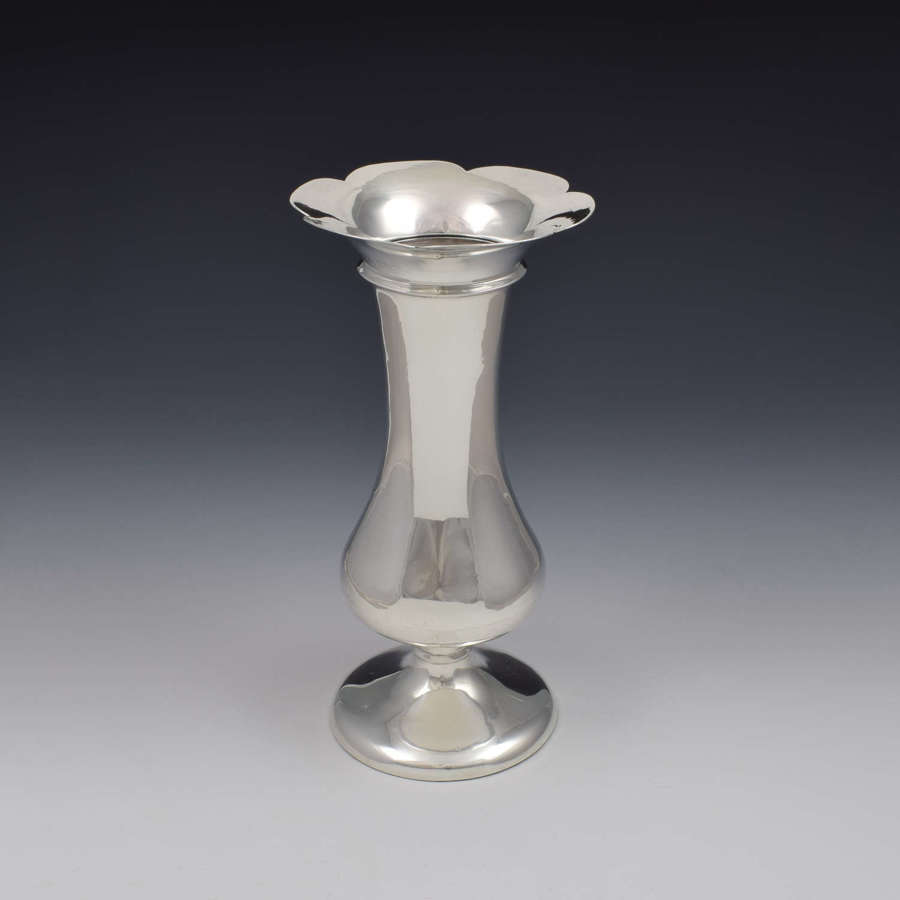 Large 9" Art Nouveau Silver Baluster Vase Flower Petal Rim 1912