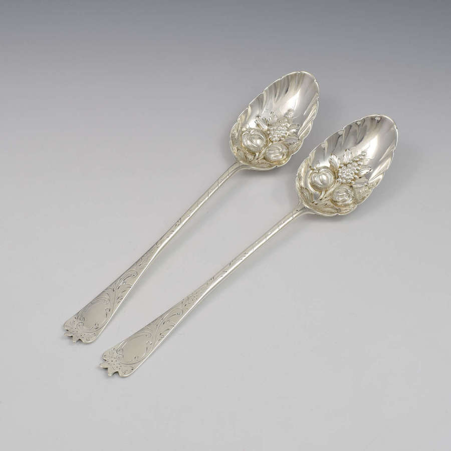 Pair Of Georgian Silver Berry Spoons Robert Rutland