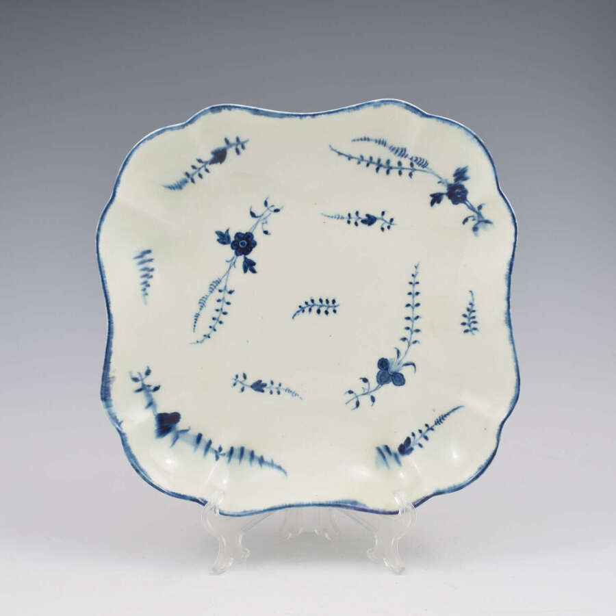 Rare Dr Wall / First Period Worcester Porcelain Chantilly Sprigs Square Dessert Dish c1780