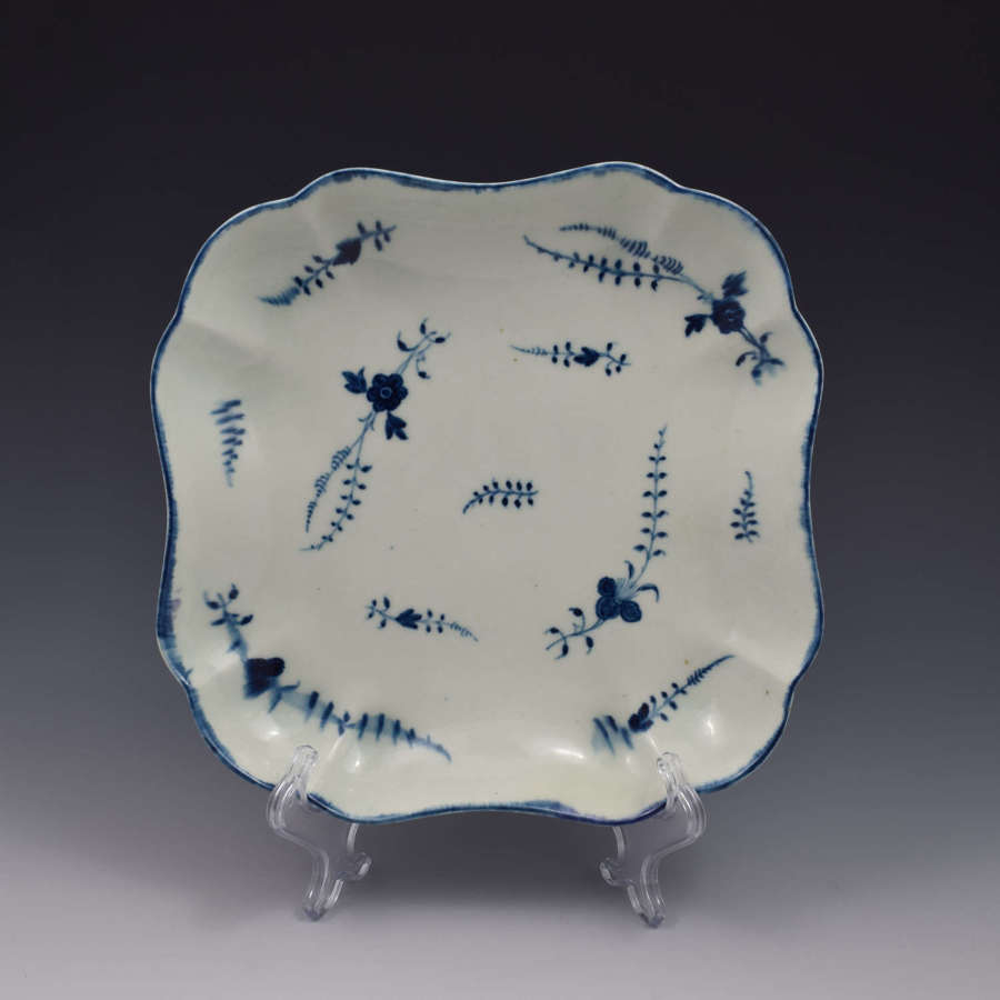 Rare Worcester Porcelain Chantilly Sprigs Square Dessert Dish c.1780
