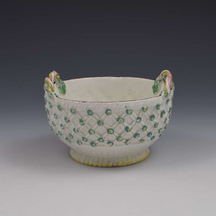 Rare Derby Porcelain Flower Moulded Twin Handled Basket / Bowl c.1760