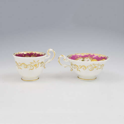 Stunning Coalport Porcelain Teacup & Coffee Cup & Saucer Trio Fruit Patt. 2/597 c.1830
