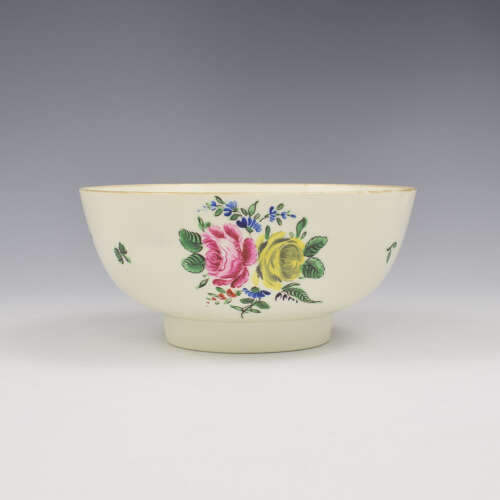 Large First Period Worcester Porcelain Polychrome Slop Bowl c.1765