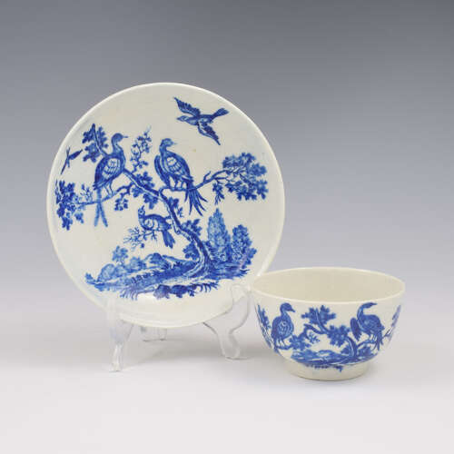 Dr Wall / First Period Worcester Porcelain Birds In Branches Tea Bowl & Saucer