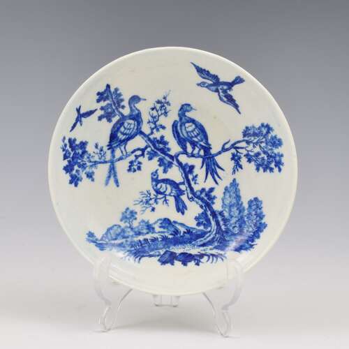 Dr Wall / First Period Worcester Porcelain Birds In Branches Tea Bowl & Saucer