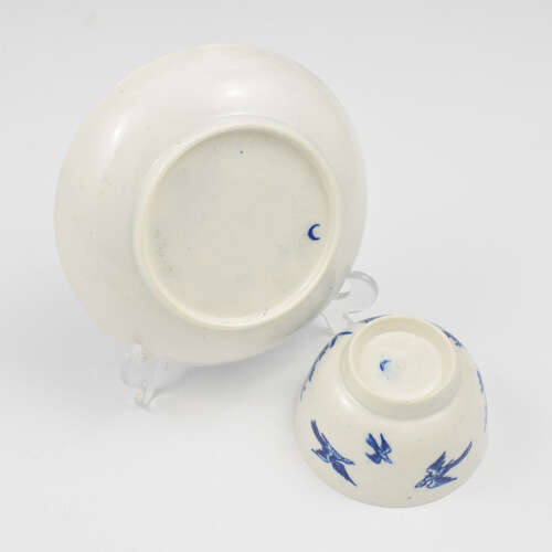 Dr Wall / First Period Worcester Porcelain Birds In Branches Tea Bowl & Saucer