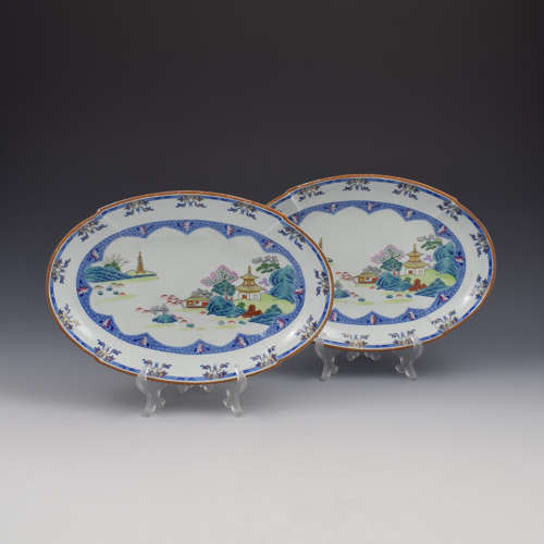Pair Of Spode Stone China Chinoiserie Landscape Dessert Dishes 2857