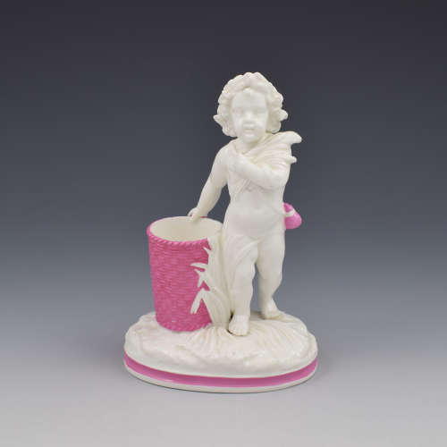 Victorian Minton Pink & White Glazed Porcelain Figure Match Striker /