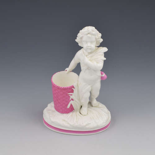Victorian Minton Pink & White Glazed Porcelain Figure Match Striker /
