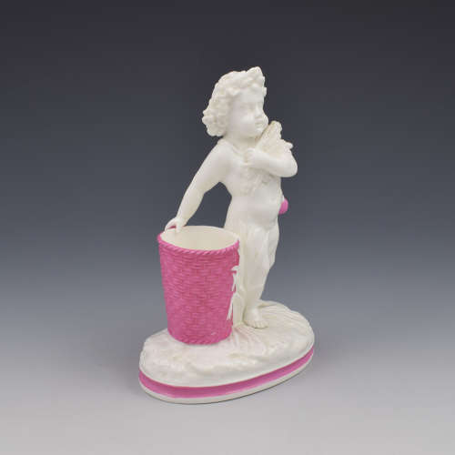 Victorian Minton Pink & White Glazed Porcelain Figure Match Striker /