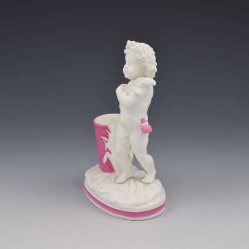 Victorian Minton Pink & White Glazed Porcelain Figure Match Striker /