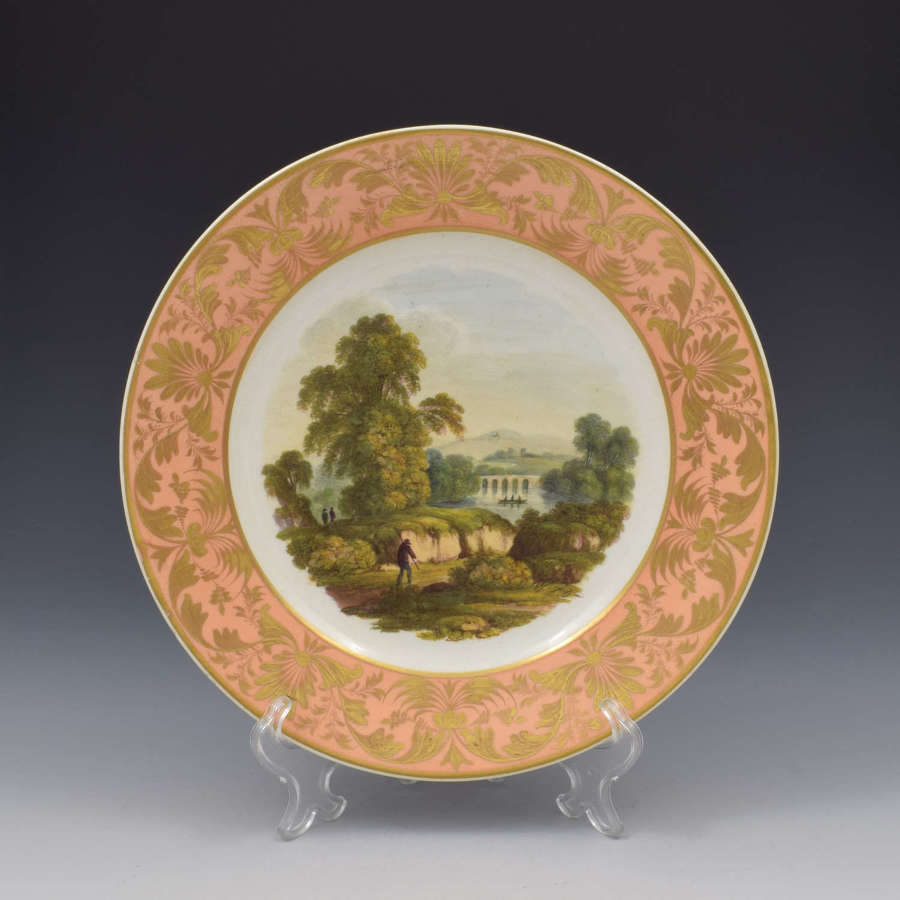 Derby Porcelain Dessert Plate Named Landscape View River Arno Italy