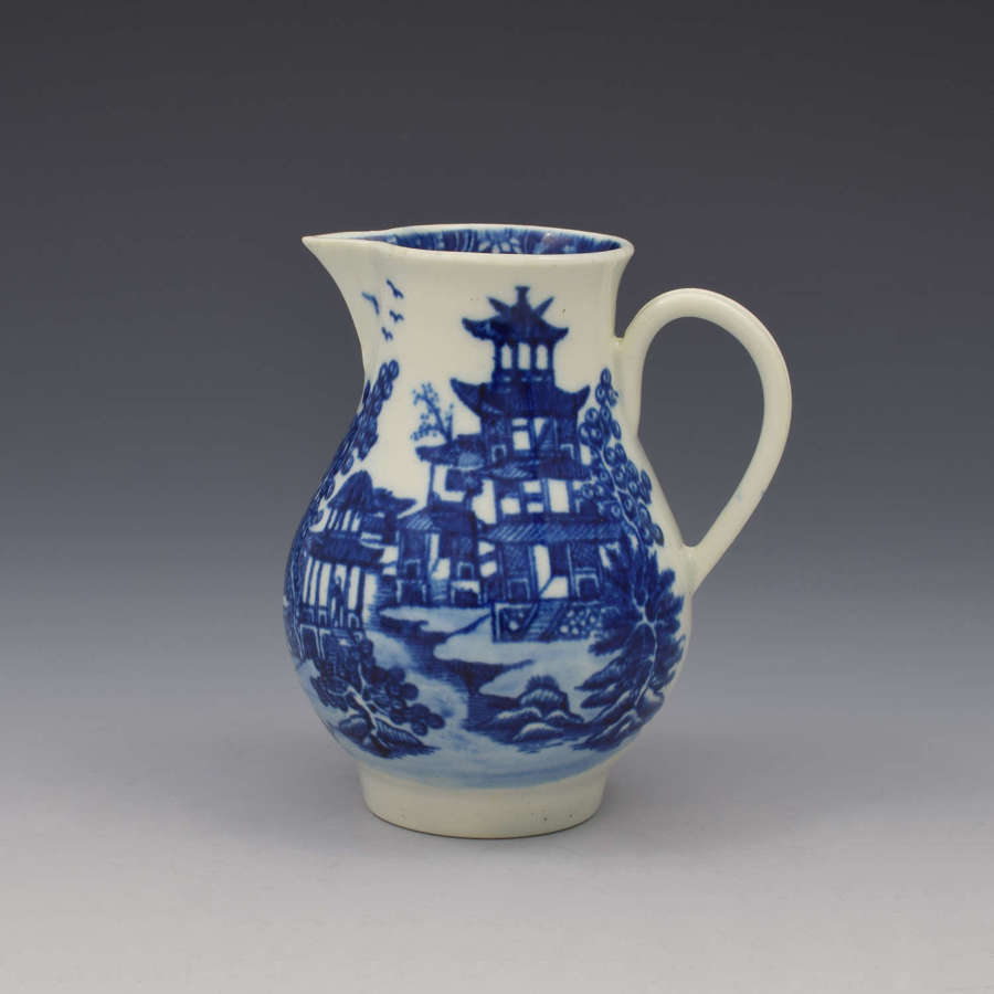 First Period Worcester Porcelain Sparrow Beak Jug Bandstand Pattern c.