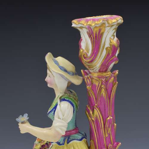 Pair Of Minton Porcelain Candlestick Figures Flower & Fruit Sellers