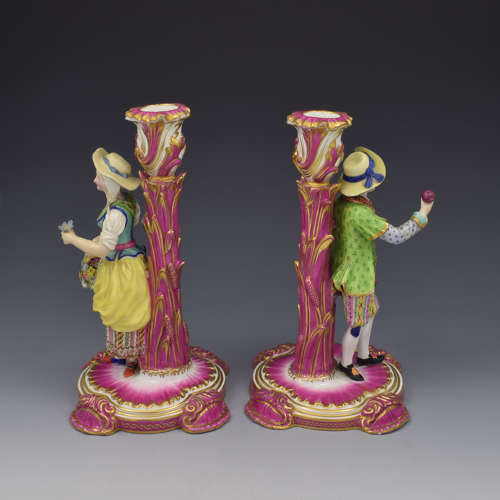 Pair Of Minton Porcelain Candlestick Figures Flower & Fruit Sellers