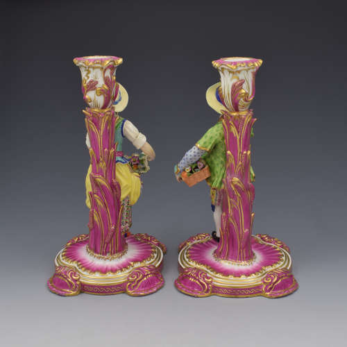 Pair Of Minton Porcelain Candlestick Figures Flower & Fruit Sellers