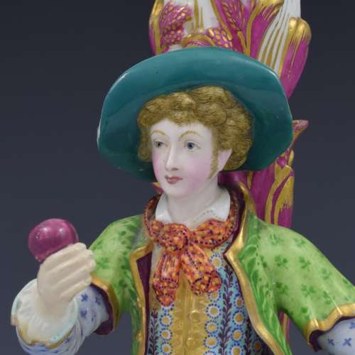 Pair Of Minton Porcelain Candlestick Figures Flower & Fruit Sellers