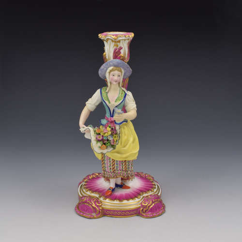 Pair Of Minton Porcelain Candlestick Figures Flower & Fruit Sellers