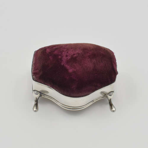Antique Serpentine Shape Silver Pin Cushion 1910