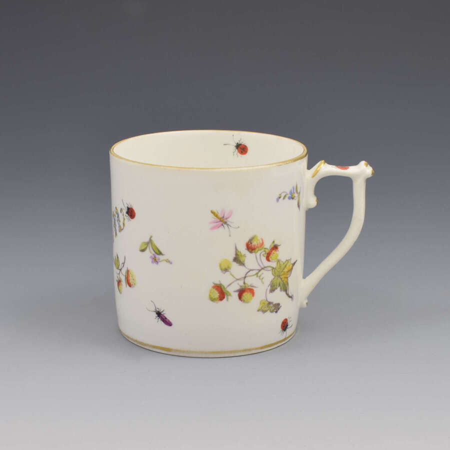 Pretty King Street Derby Porcelain Coffee Can Strawberries & Bugs 1916 Larcombe
