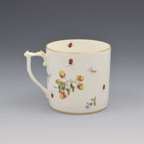 Pretty King Street Derby Porcelain Coffee Can Strawberries & Bugs 1916 Larcombe
