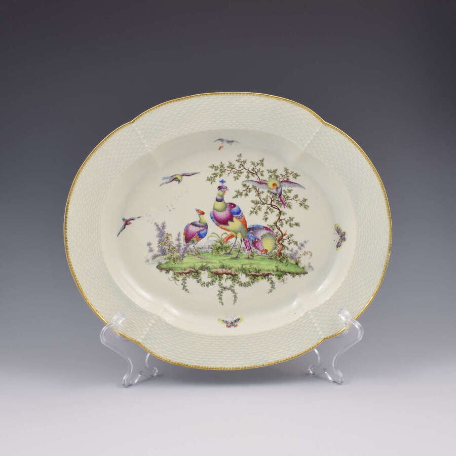 Large 30cm First Period Worcester Porcelain Fancy Birds Dessert Dish c.1770-1775