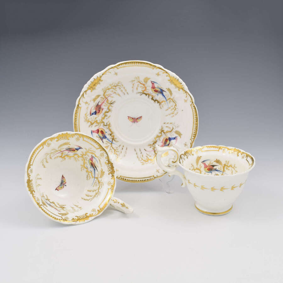 Stunning Davenport Porcelain Fancy Birds Tea and Coffee Cup & Saucer Trio Pattern 916