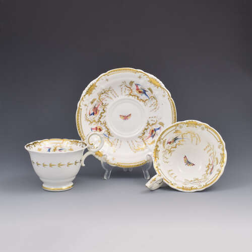 Stunning Davenport Porcelain Fancy Birds Tea and Coffee Cup & Saucer Trio Pattern 916