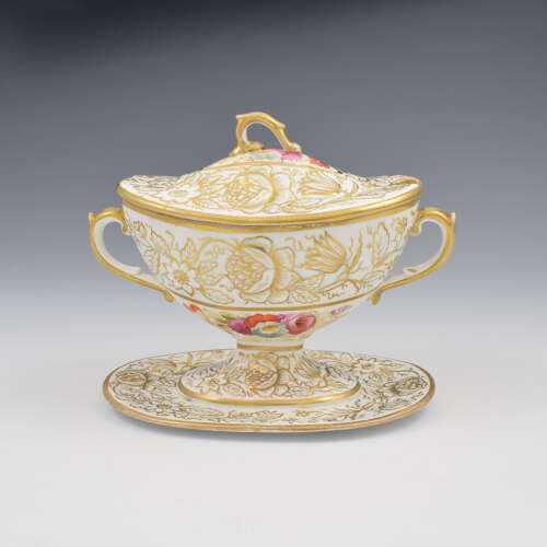 Rare Regency New Hall Porcelain Dessert Sauce Tureen & Cover c.1820-1830