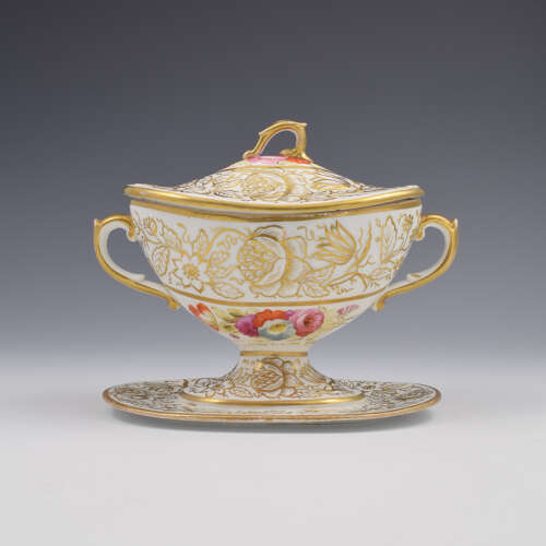 Rare Regency New Hall Porcelain Dessert Sauce Tureen & Cover c.1820-1830