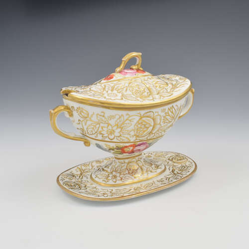 Rare Regency New Hall Porcelain Dessert Sauce Tureen & Cover c.1820-1830