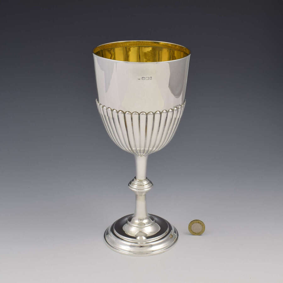 Huge Unengraved 10" Victorian Silver Goblet / Wine Cup 1898 Fordham & Faulkner